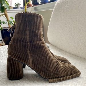 Reike Nen Square Ribbon booties Khaki Corduroy
